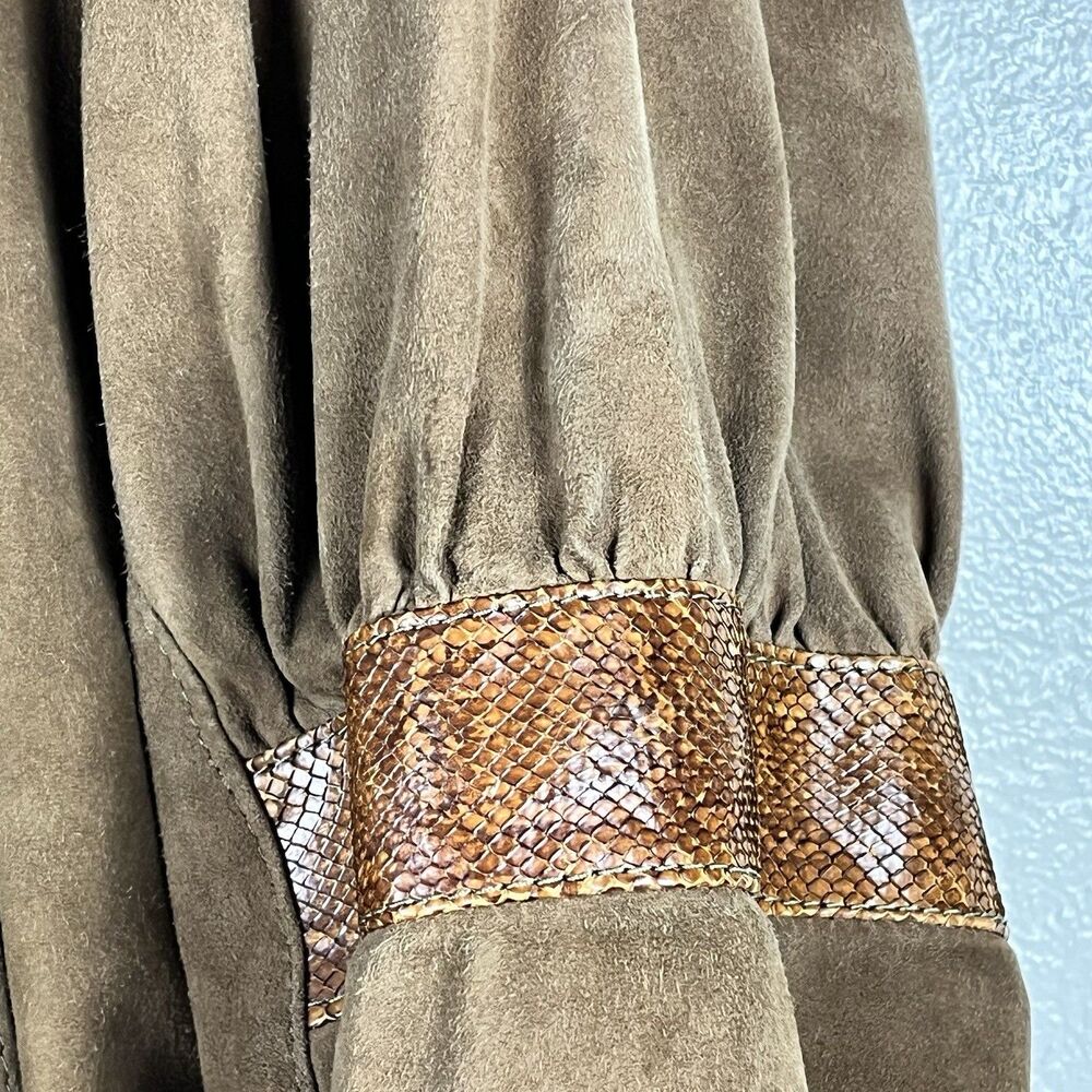 Vintage Norceur Genuine Leather Jacket 80s Batwing Structured Shoulder Snakeskin - Picture 7 of 16